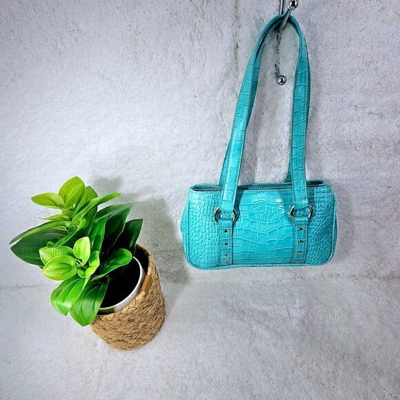 Nine West Aqua Croco Embossed Faux Leather Retro Mini Shoulder Bag - Picture 3 of 9